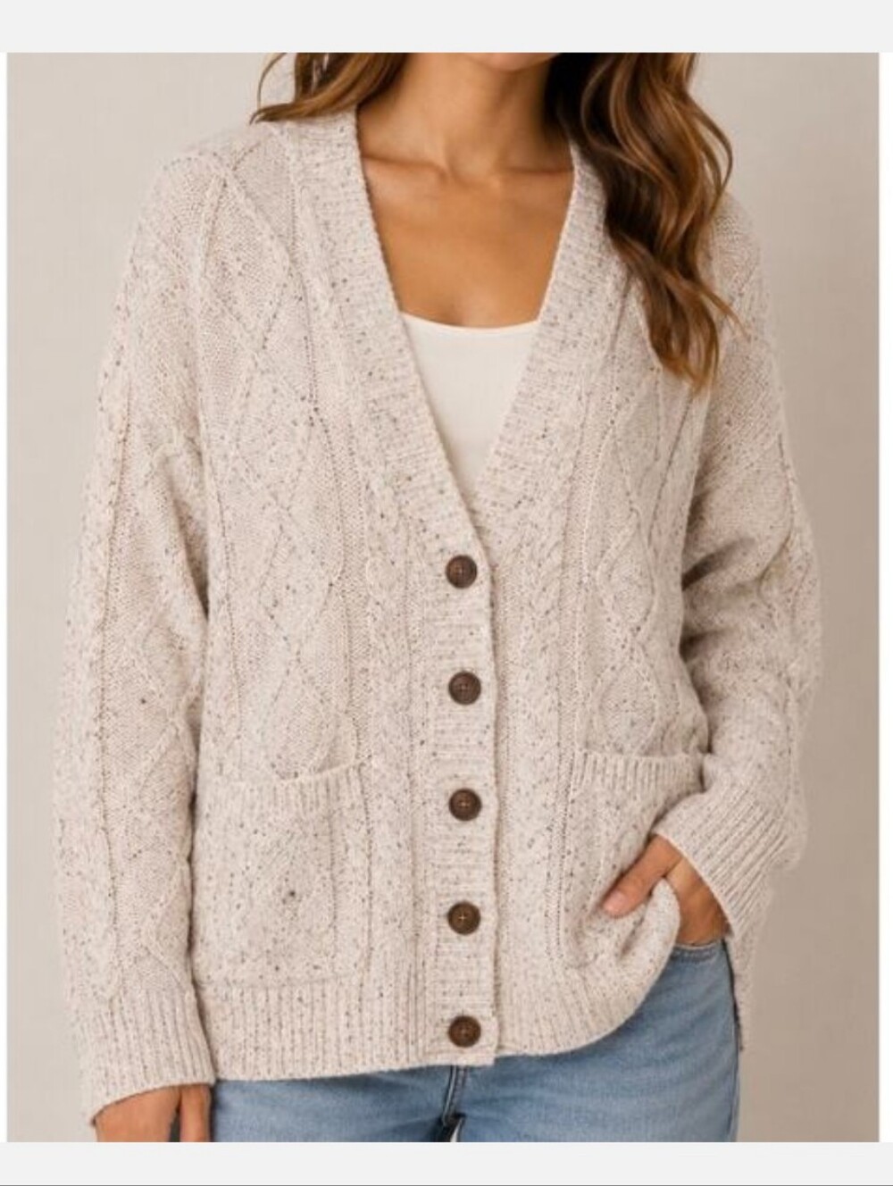 J.Crew Cable Knit Cardigan Sweater Donegal Speckled Tan Size XL Button Down V